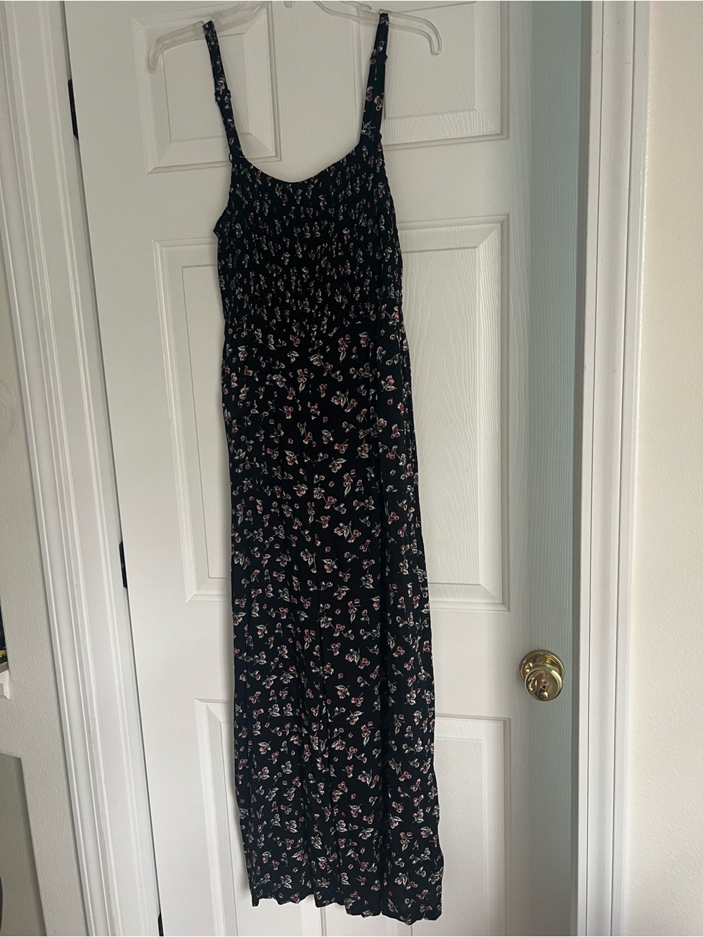 Patrons of Peace Black Floral Smocked Wide Leg Jumpsuit Size L